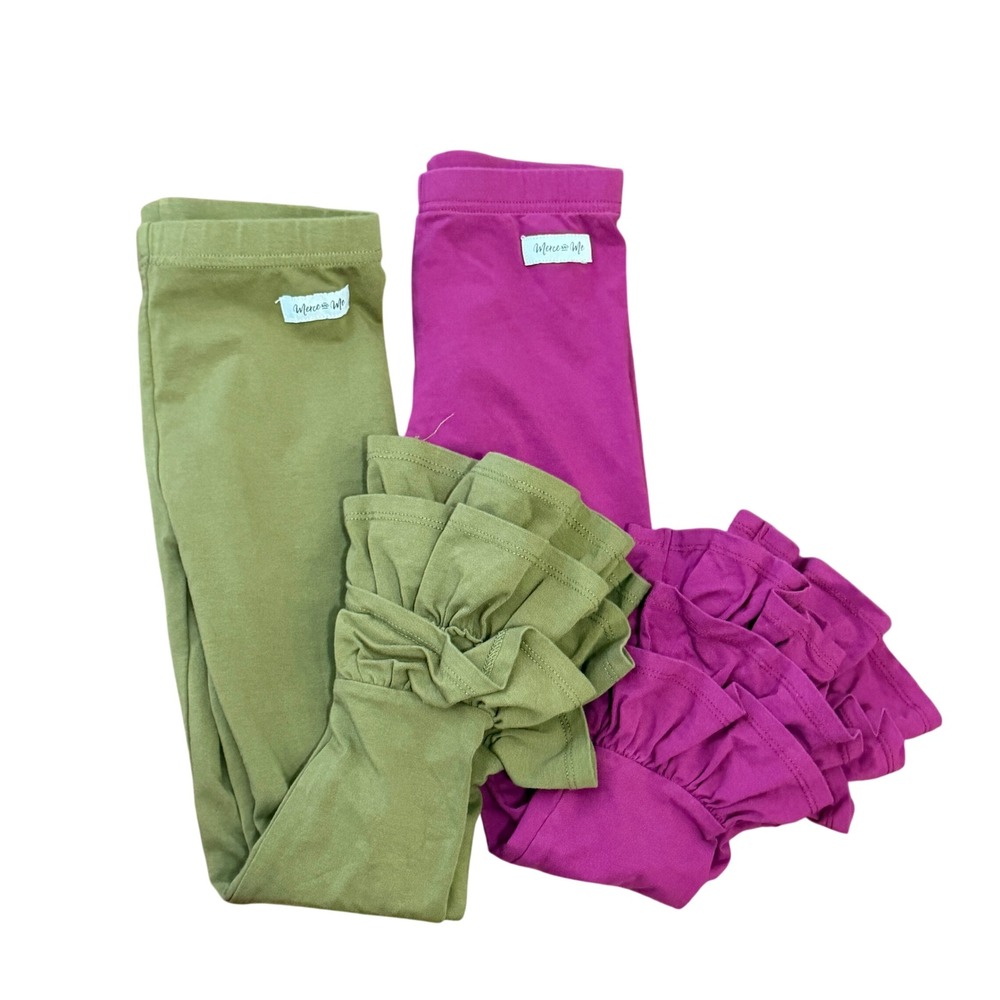 Merce and Me Girls Ruffle Leggings SZ 6 Olive Green Fuchsia Pink Bundle of 2